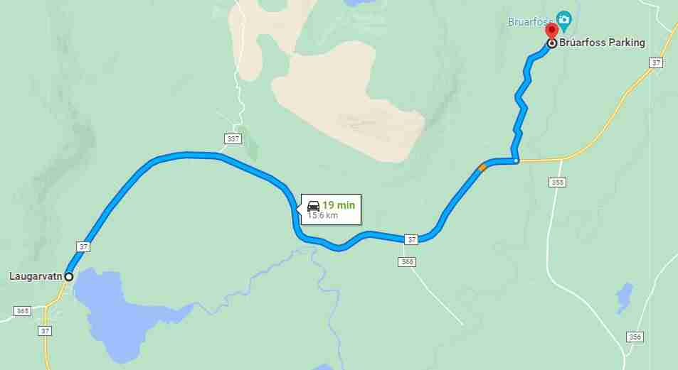 Bruarfoss waterfall map