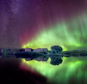 northern lights Aurora reflection Iceland