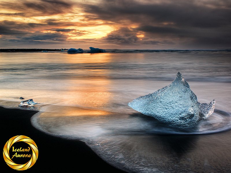 Blue glacier ice beach