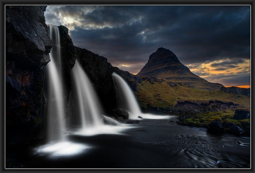 Kirkjufellsfoss waterfall HDR photo in low light