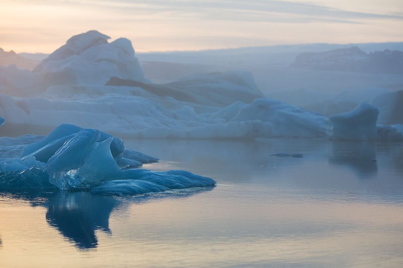 Misty blue glacier ice