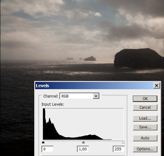 Histogram for a dark exposure