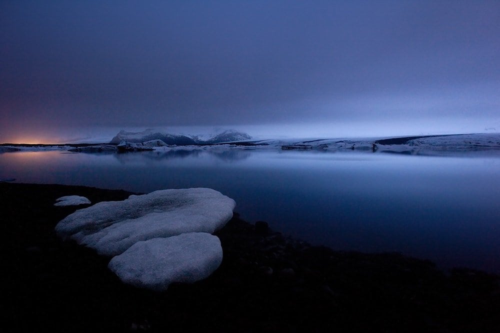 Night photography at Jökulsárlón