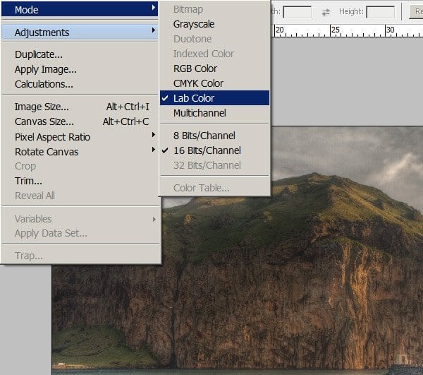 2b Convert your photo from RGB mode to to LAB mode