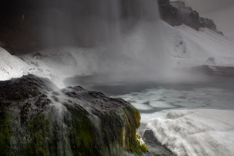 Behind Seljalandsfoss waterfall