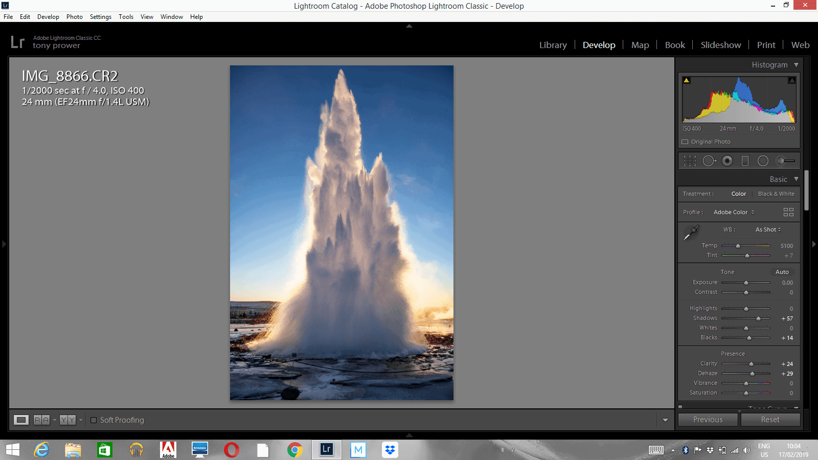 Lightroom Geyser eruption.