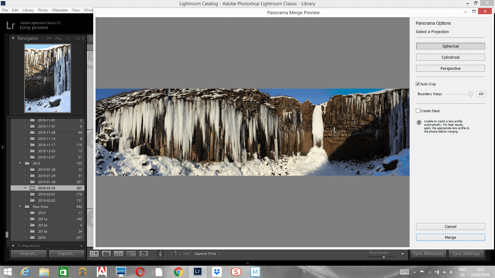 Panorama preview in Lightroom