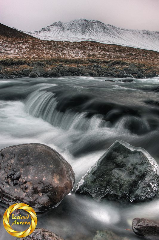 Winter mountain stream Iceland.