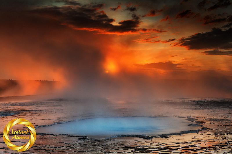 Hveravellir blue pool and mid-summer sunrise.