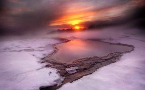 Snowy hot spring