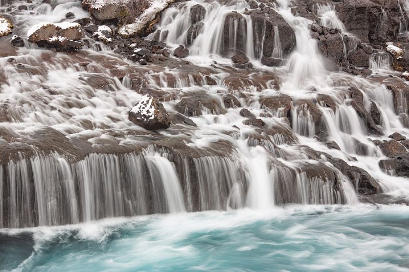 Hraunfoss waterfall in Winter