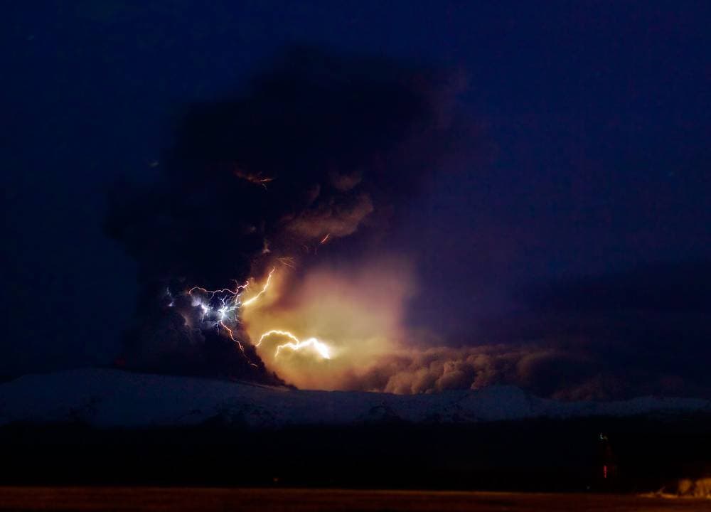 Iceland volcano lightning bolts