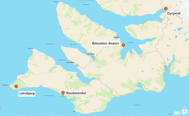 South Westfjords self drive map