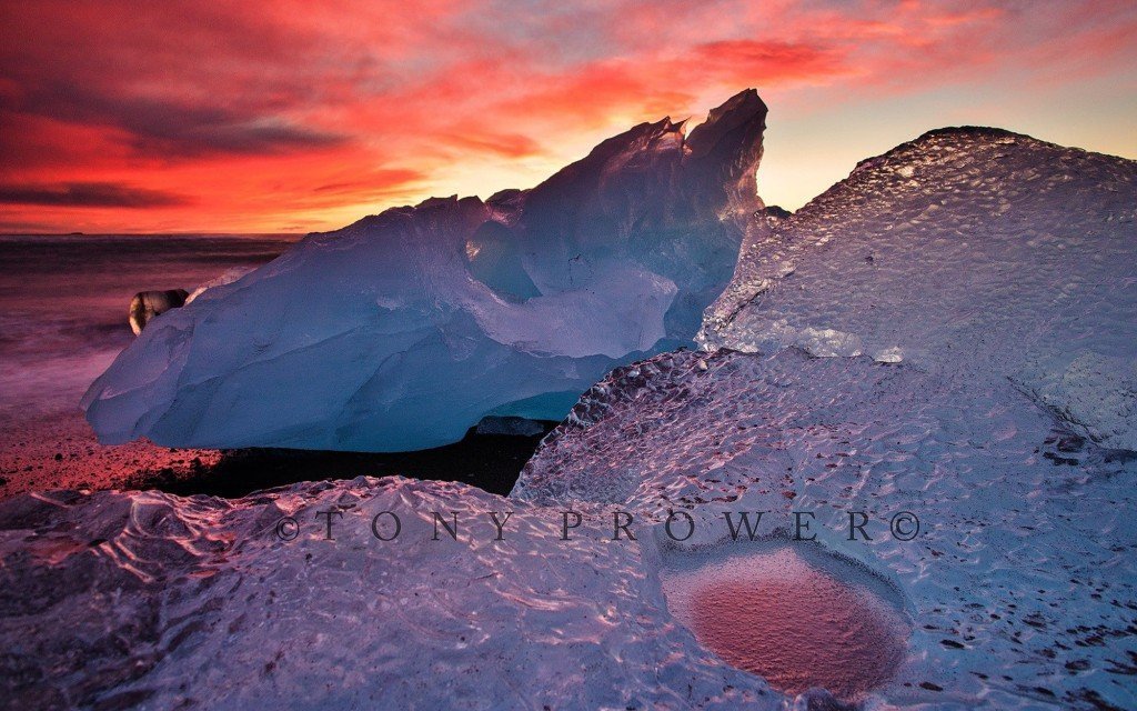 little pool of sea in a glacier ice berg