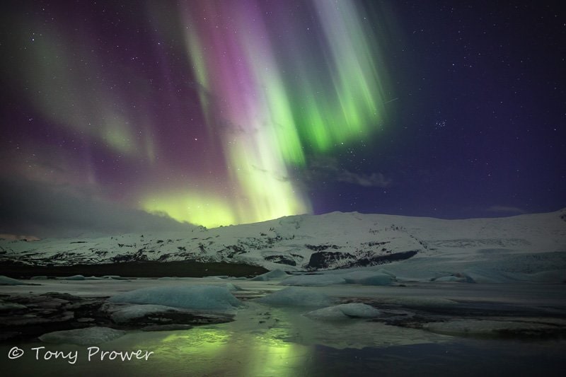 Northern lights glacier lagoon