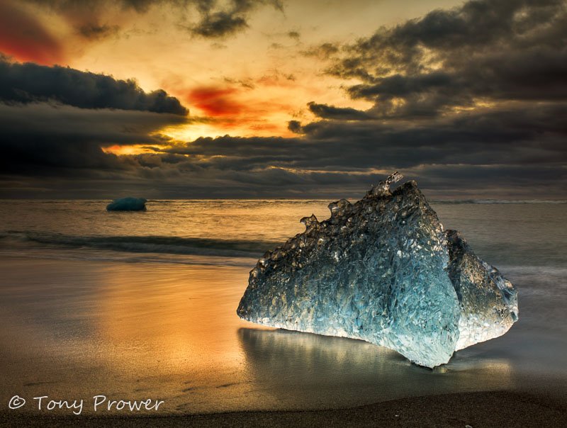 Golden light ice beach