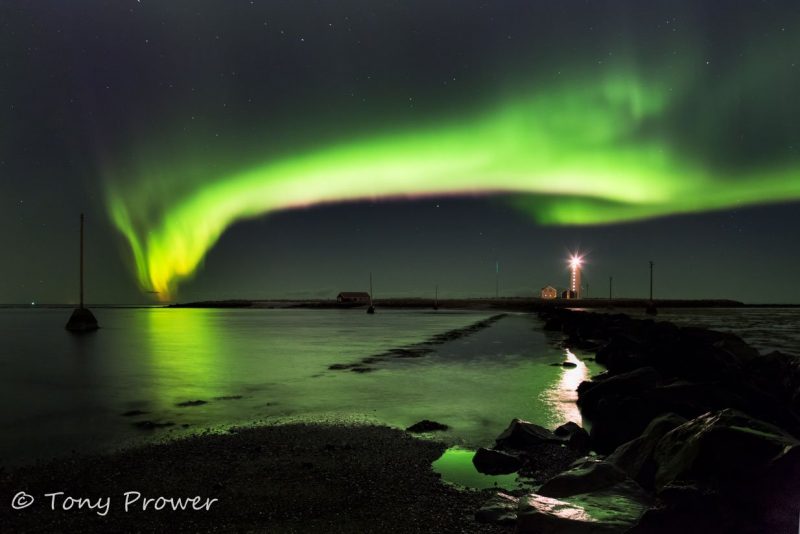 Grotta lighthouse northern lights