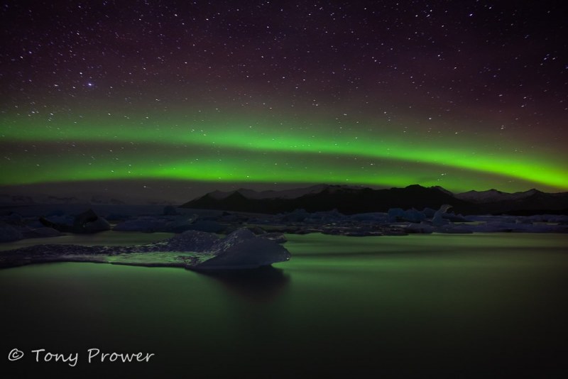 Glacier ice and Northern lights