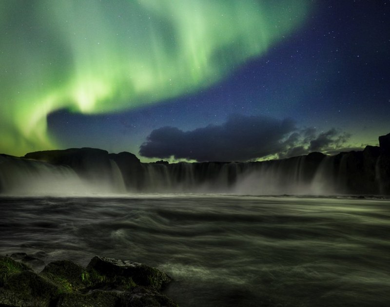 Goðafoss Waterfall Northern Lights
