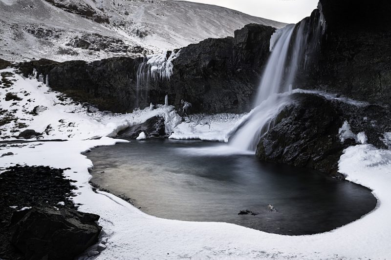 Skutafoss waterfall in winter