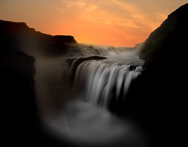 Gullfoss waterfall Summer Night