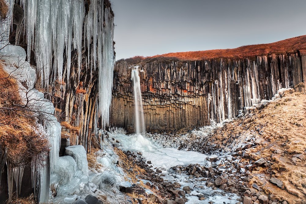 Icicles at Svartifoss waterfall