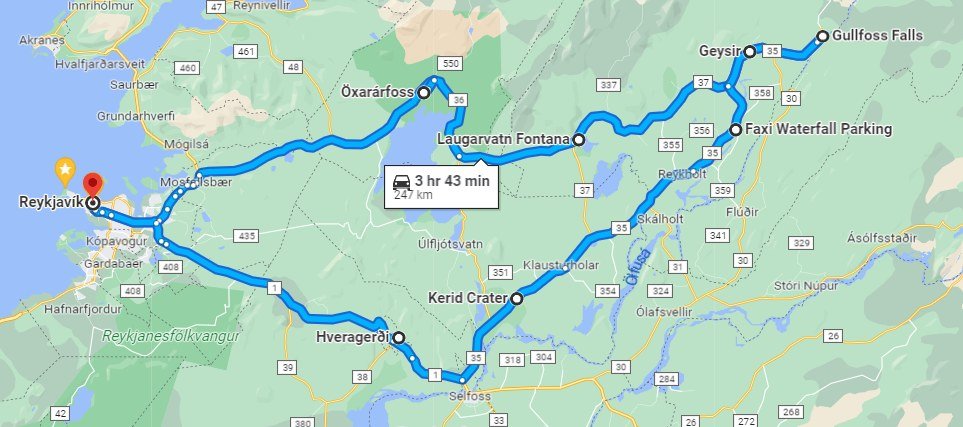 golden circle self drive route map