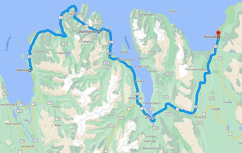 Arctic Coast Way (Norðurstrandaleiðin) route Hofsos to Husavik.
