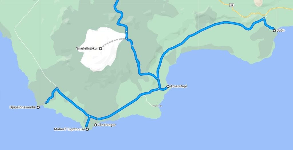 South snaefellsness route map